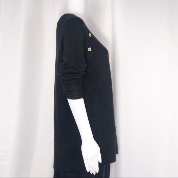 Calvin Klein Black Scoop Neck Gold Buttons Sweater SzL Long Sleeves & Loose Fit - Picture 12 of 13